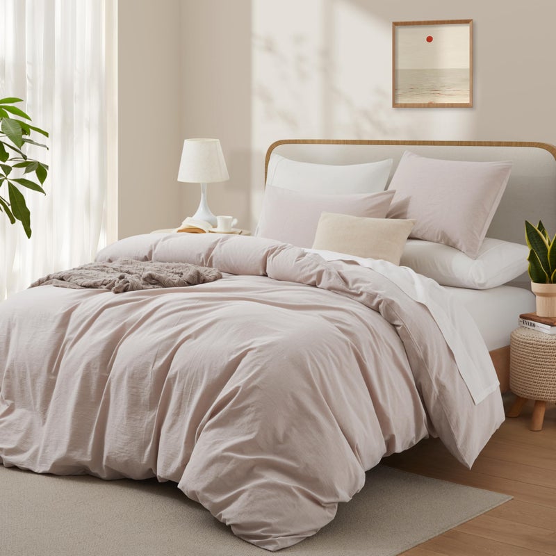 LOVQUE Bedding Duvet Cover Queen Size, 100% Washed Cotton Linen Like Natural Bedding Set with Zipper Closure (No Comforter), 90x90, Light Linen Grey - Image 2