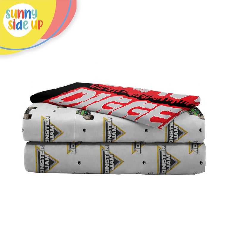 Sunny Side Up Monster Jam Grave Digger Twin Sheet Set - 3 Piece Kids Bedding Set includes Pillow Cover - Super Soft Microfiber Sheets - Image 5
