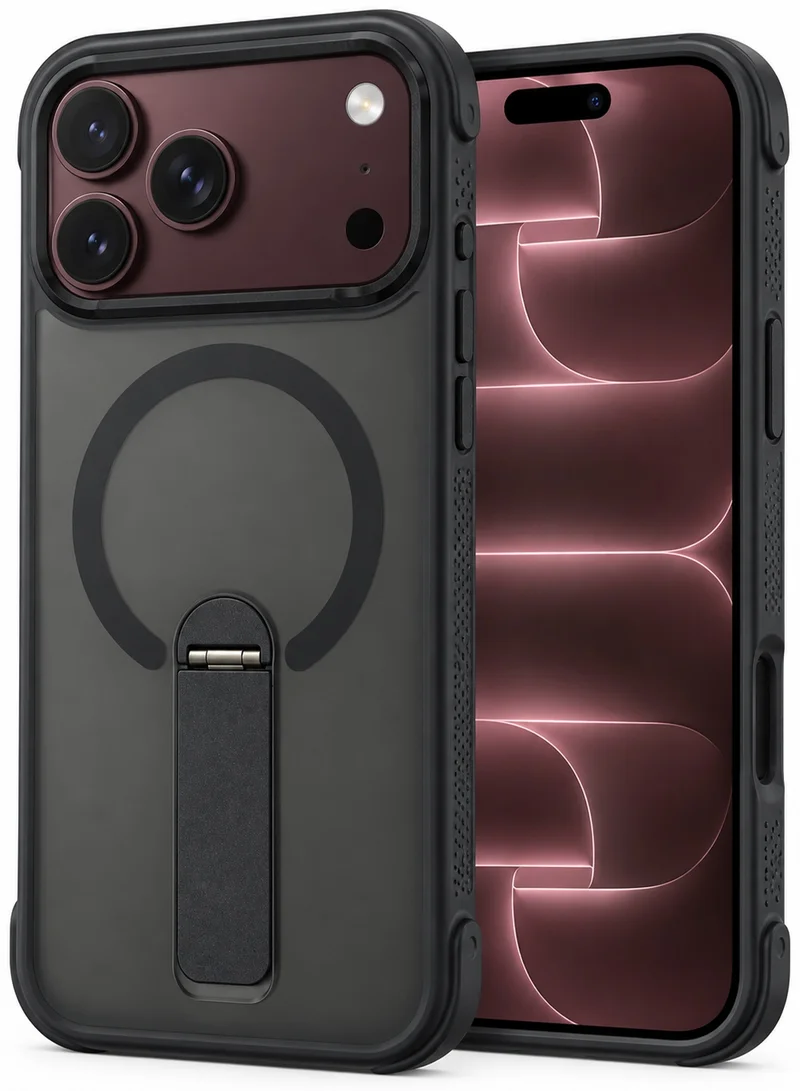 واي جراب حماية قوي لجهاز iPhone 18 /17 Pro مقاس 6.3 إنش | غطاء مقاوم للصدمات متوافق مع MagSafe مع حامل مدمج وحماية للكاميرا – أسود