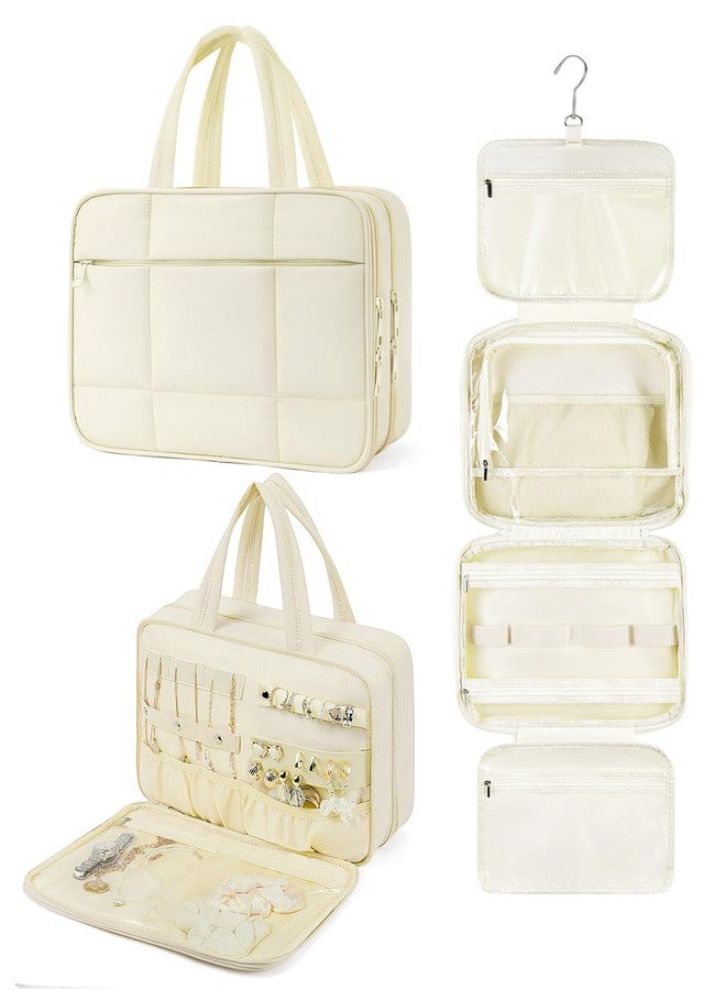 Telena Travel Toiletry Bag with Jewelry Organizer for Women, Puffy Hanging Makeup Bag Lightweight Cosmetic Bag Organizer for Travel Essentials - Image 1