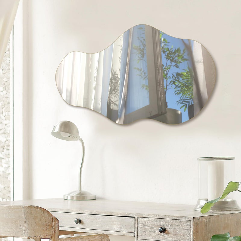 PERFNIQUE Irregular Wall Mirror Asymmetrical Mirror, 28''x17'' Decorative Modern Mirror for Bathroom Bedroom Living Room Entryway, Cloud Frameless, Wall Mounted (28''x17'', Cloud) - Image 4