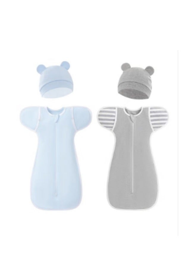 DOOKOO 2 Pack Baby Swaddle Blanket Sack, Baby Sleeping Bag with Arms Free Design, Transition to Arm Freedom Wearable for Newborn Girl and Boy, 100% Breathable Cotton. Baby Newborn Swaddle Blanket Wrap 0 to 9 Month Breathable Cotton Sleep Sack With Adjustable Wings For Baby Boys and girls. Baby Soft Swaddle Blankets, Arms-Free Sleeping Sack for Infants, Breathable 100% Cotton Wearable Transitional Wrap, Newborn Unisex 0-6 Months - Image 1