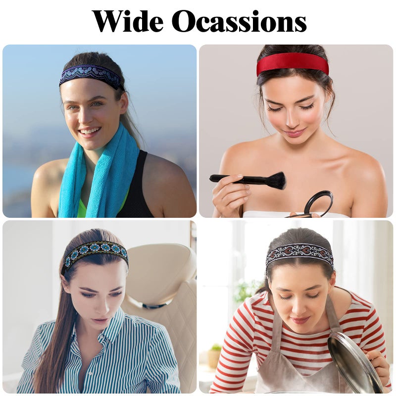 Sintege 8 Pcs Woman Elastic Headband Adjustable Non Slip Velvet Lined Headbands Solid Color Boho Hair Bands for Women Sport Yoga Work Makeup Stylish Hairband(Classic Style) - Image 5