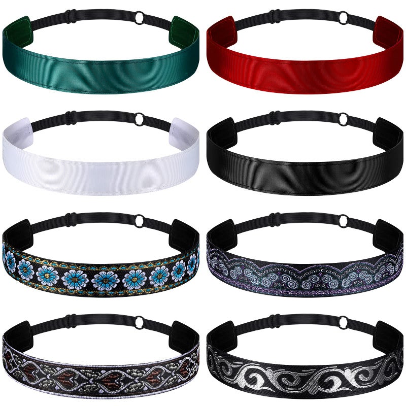 Sintege 8 Pcs Woman Elastic Headband Adjustable Non Slip Velvet Lined Headbands Solid Color Boho Hair Bands for Women Sport Yoga Work Makeup Stylish Hairband(Classic Style) - Image 1