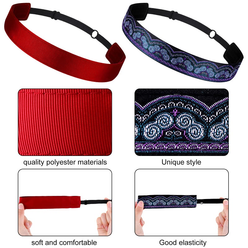Sintege 8 Pcs Woman Elastic Headband Adjustable Non Slip Velvet Lined Headbands Solid Color Boho Hair Bands for Women Sport Yoga Work Makeup Stylish Hairband(Classic Style) - Image 3
