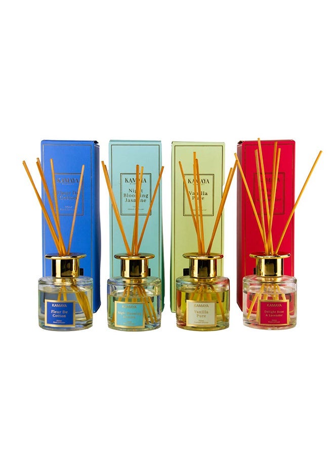 KAMAYA Iris Collection Fleur De Cotton Reed Diffuser 100ml with long lasting Fresh cotton fragrance | Clear glass bottle with gold lid in a beautiful gift box. - Image 3