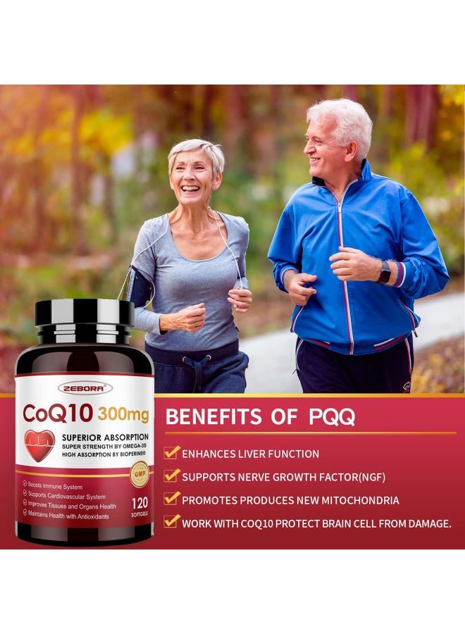 ZEBORA CoQ10-300mg-Softgels with PQQ, BioPerine & Omega-3, 120 Servings Coenzyme Q10 (Ubiquinone) Supplement for High-Absorption, Powerful-Antioxidant, Support Heart-Health & Energy-Production - Image 5