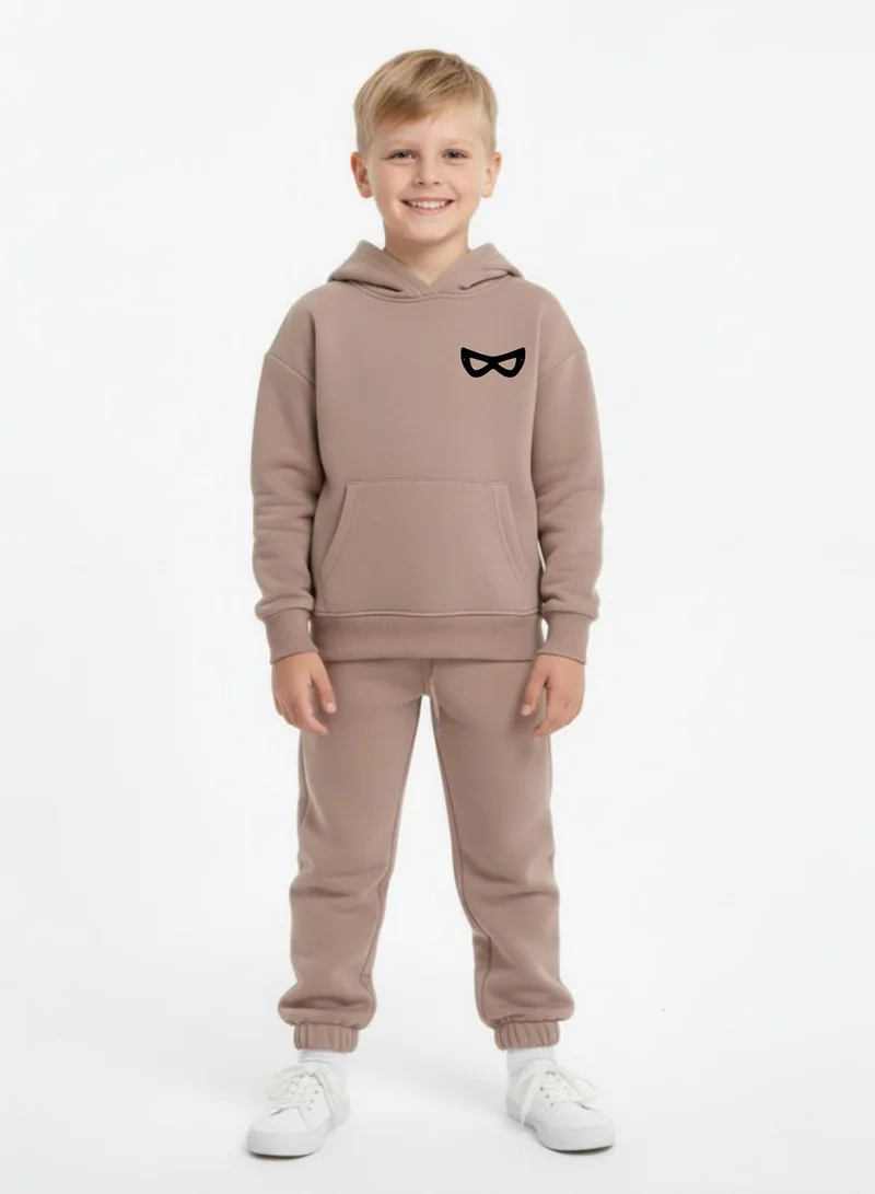 babyqlo Boys Brown Superhero Mask Winter Fleece Tracksuit