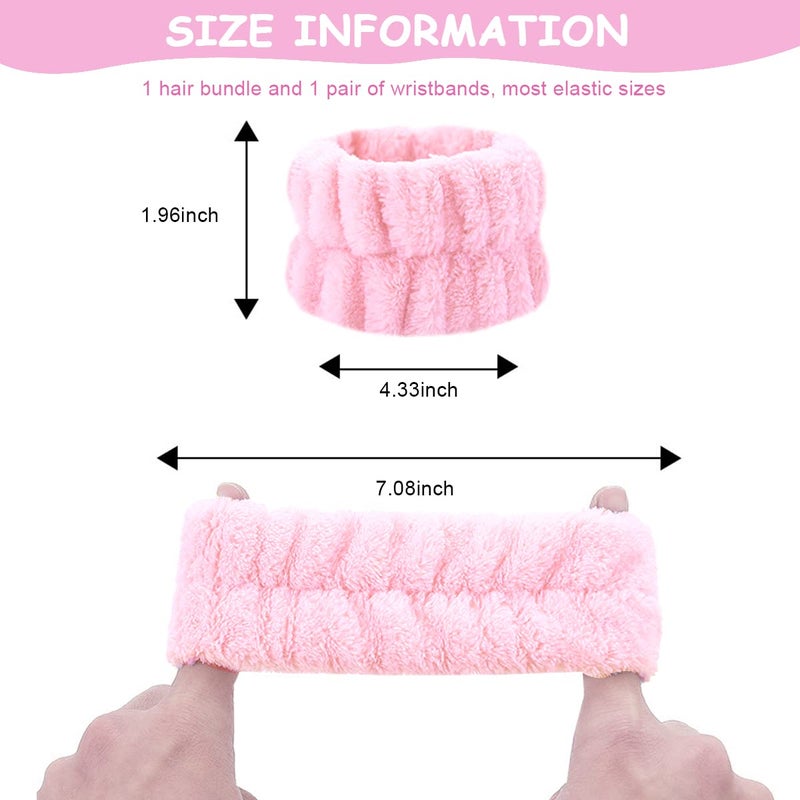 M'AYCREATE ® 3Pcs Face Washing Headband Wristband Combo Kit, Microfiber Absorbent Hairband Wrist Wash Band Towel for Women Girls for Skincare Makeup Yoga Sport (Pink) - Image 2