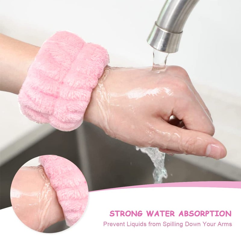 M'AYCREATE ® 3Pcs Face Washing Headband Wristband Combo Kit, Microfiber Absorbent Hairband Wrist Wash Band Towel for Women Girls for Skincare Makeup Yoga Sport (Pink) - Image 5