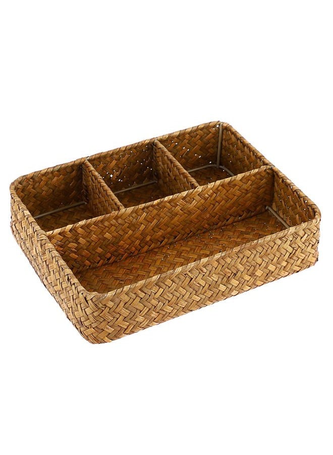 ELLDOO Brown Seagrass Tea Bag Organizer Tray, 10.2"L x 7.9"W x 2.5"H - Image 1