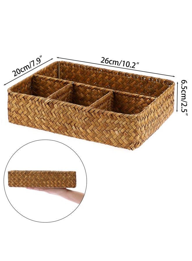 ELLDOO Brown Seagrass Tea Bag Organizer Tray, 10.2"L x 7.9"W x 2.5"H - Image 2