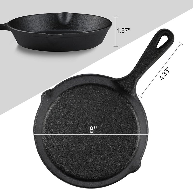 MOZUVE 8 Inch Cast Iron Skillet, Frying Pan with Drip-Spouts, Pre-seasoned Oven Safe Cookware, Camping Indoor and Outdoor Cooking, Grill Safe, Restaurant Chef Quality - Image 2