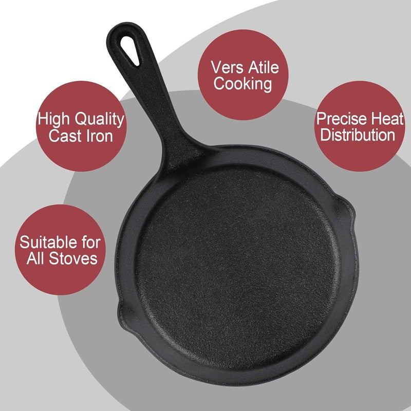 MOZUVE 8 Inch Cast Iron Skillet, Frying Pan with Drip-Spouts, Pre-seasoned Oven Safe Cookware, Camping Indoor and Outdoor Cooking, Grill Safe, Restaurant Chef Quality - Image 4