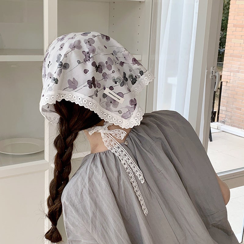 Generic Elegant French Lace Hairband Summer Travel Beach Scarf ink small flower 
