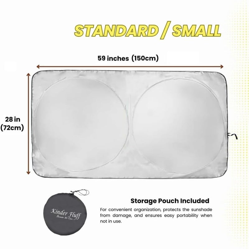 Kinder Fluff Windshield Sunshade | Reflective Car Sun Protection - 99% UVR Block - Foldable Visor Cover | Size S 145x90cm - Image 2