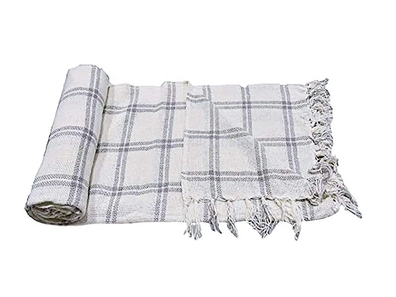 Homitecture Premium 125x150 cm Cotton Throw Blanket Soft Cozy Sofa and Couch Accent Trending Home Dcor for Extra Comfort Relaxation and Style White and Grey Check - Image 3