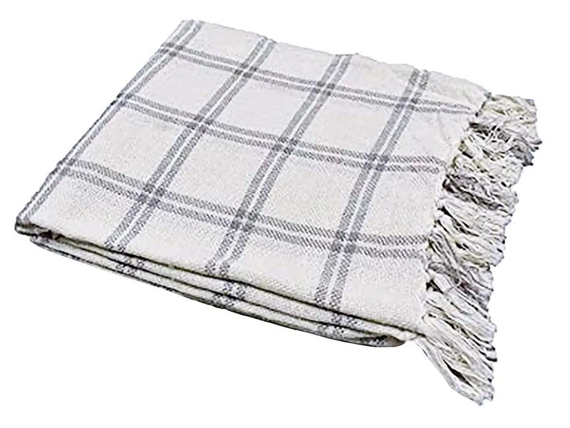 Homitecture Premium 125x150 cm Cotton Throw Blanket Soft Cozy Sofa and Couch Accent Trending Home Dcor for Extra Comfort Relaxation and Style White and Grey Check - Image 2