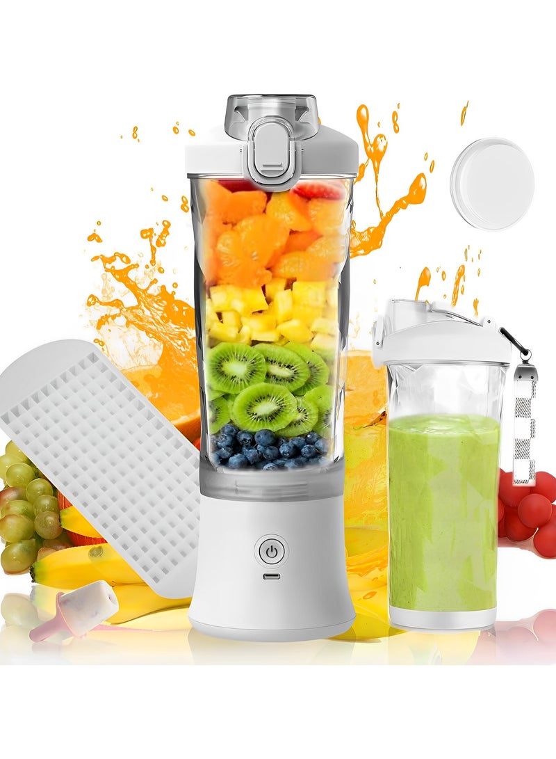 Portable Blender 600ML USB Rechargeable Personal Smoothie Blender With 6 Point Blade For Shakes Fresh Juice Baby Food Vegetables Fitness Sports Bottle White - Image 1