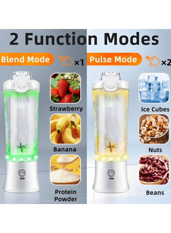 Portable Blender 600ML USB Rechargeable Personal Smoothie Blender With 6 Point Blade For Shakes Fresh Juice Baby Food Vegetables Fitness Sports Bottle White - Image 2