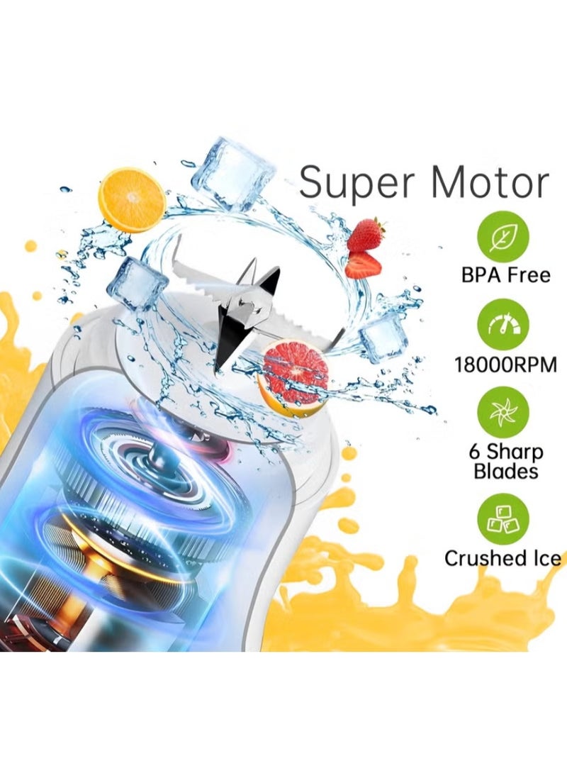 Portable Blender 600ML USB Rechargeable Personal Smoothie Blender With 6 Point Blade For Shakes Fresh Juice Baby Food Vegetables Fitness Sports Bottle White - Image 3