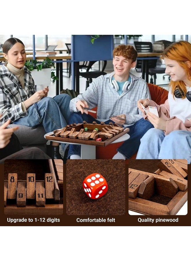ropoda Shut The Box Game, Upgraded 12 Numbers Wooden Board Games for Adult and Kids, Shut The Box Dice Game -Addition Training, Fun for Family Game Night,Vintage Style - Image 3
