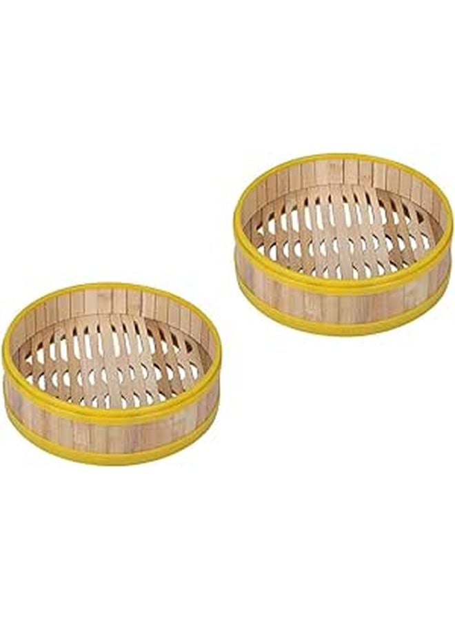 2 Pcs Natural Bamboo Food Steamer Basket 13.5cm Reusable Kitchen Cooking - Image 1