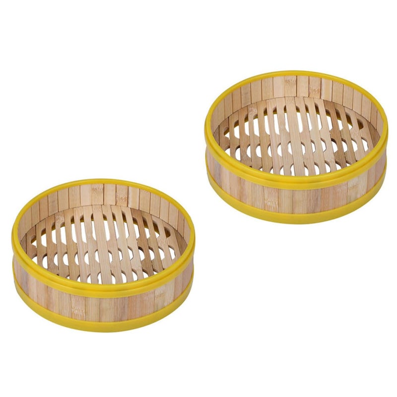2 Pcs Natural Bamboo Food Steamer Basket 13.5cm Reusable Kitchen Cooking - Image 2