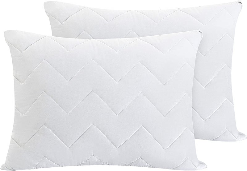 Waterguard Waterproof Pillow Protectors Quilted, Zippered Pillow Cases, 100% Cotton Top, Microfiber Filled Pillow Covers, Queen Size (20x30) Set of 2 - Image 2