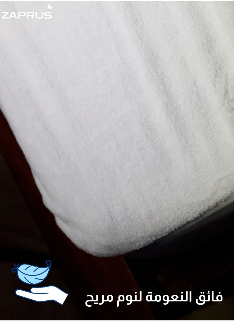 زابروس واقي مرتبة مقاوم للماء 90x 190  سم - صوف مرجاني، جيب عميق 35 سم، 250 جرام لكل متر مربع، خالٍ من الفينيل المضاد للحساسية، غطاء وسادة ناعم وجيد التهوية، قطن صامت مريح ومحمي، مقاس سوبر كينج.  - Image 4