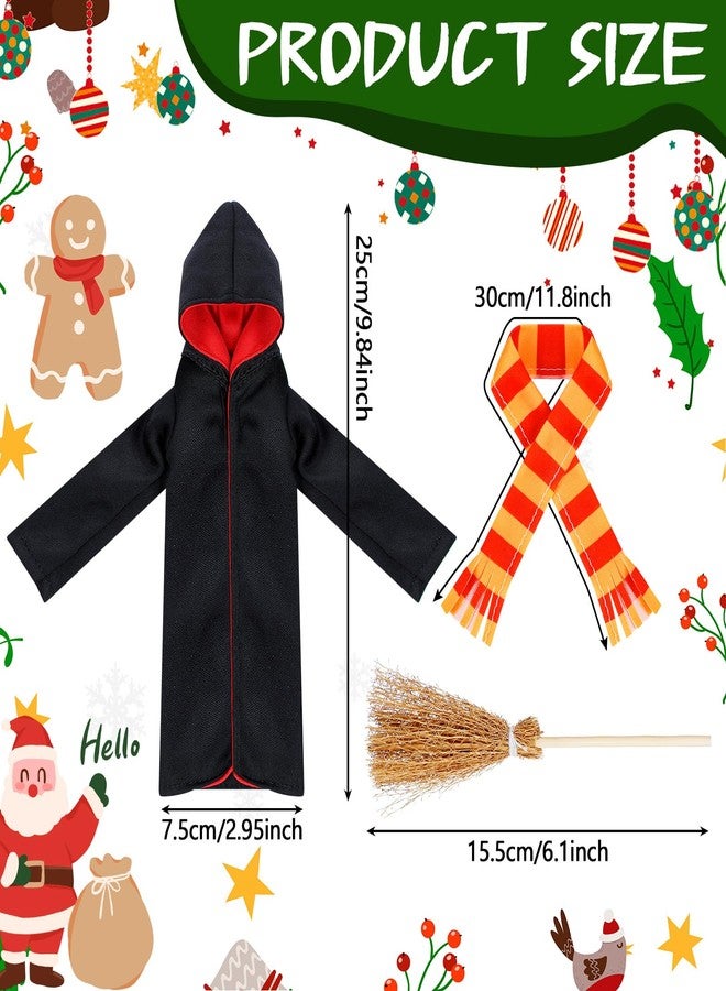 Hungdao 12 Pcs Christmas Clothes Accessories Halloween Wizard Clothes Wizard Robe Outfit Scarf and Broom Costume Dress Up for Gift Christmas Supplies Decor - Image 2