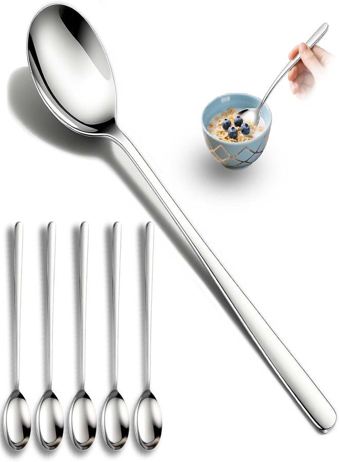 Kyraton Korean Spoons, 6 Pieces Stainless Steel Mixing Spoons, 8 Inch Rice Spoons with Long Flat Handle, Shallow Design for Easy Scooping - Dishwasher Safe Flatware Set for Home Kitchen - Image 1