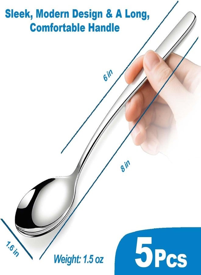 Kyraton Korean Spoons, 6 Pieces Stainless Steel Mixing Spoons, 8 Inch Rice Spoons with Long Flat Handle, Shallow Design for Easy Scooping - Dishwasher Safe Flatware Set for Home Kitchen - Image 3