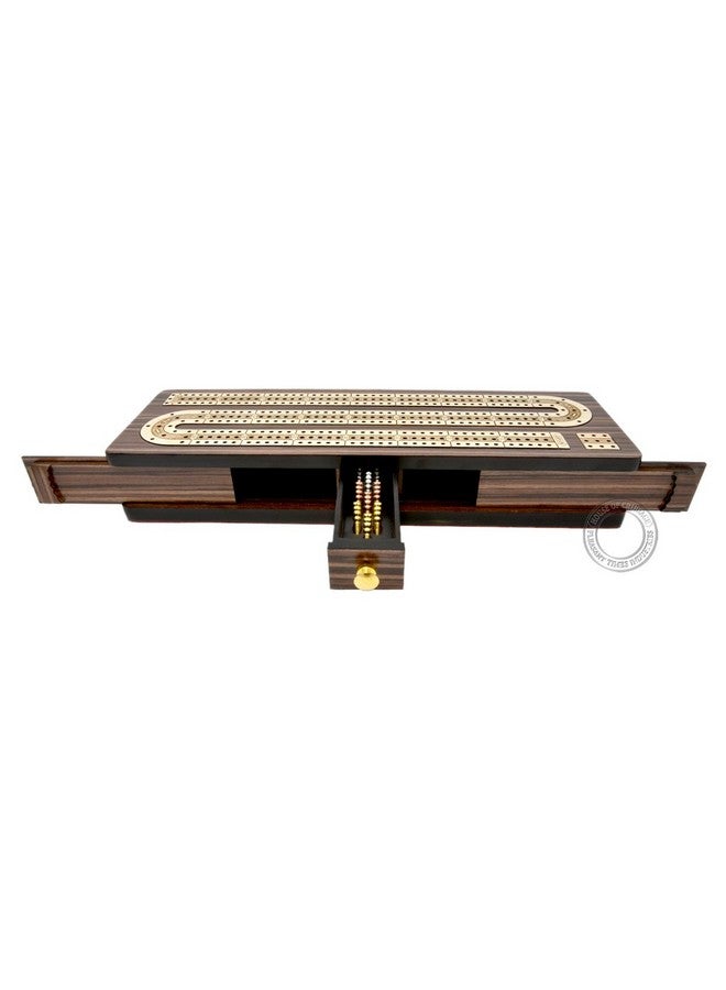 House of Cribbage Continuous Cribbage Board/Box Inlaid In Rosewood/Maple 12" 3 Tracks Sliding Lid Drawer - Image 3