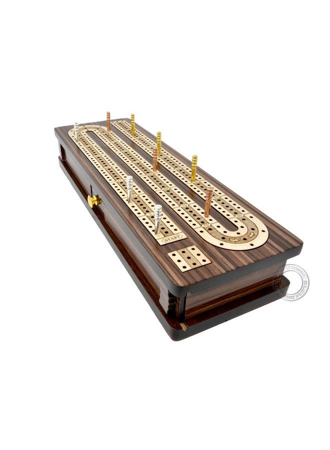 House of Cribbage Continuous Cribbage Board/Box Inlaid In Rosewood/Maple 12" 3 Tracks Sliding Lid Drawer - Image 5