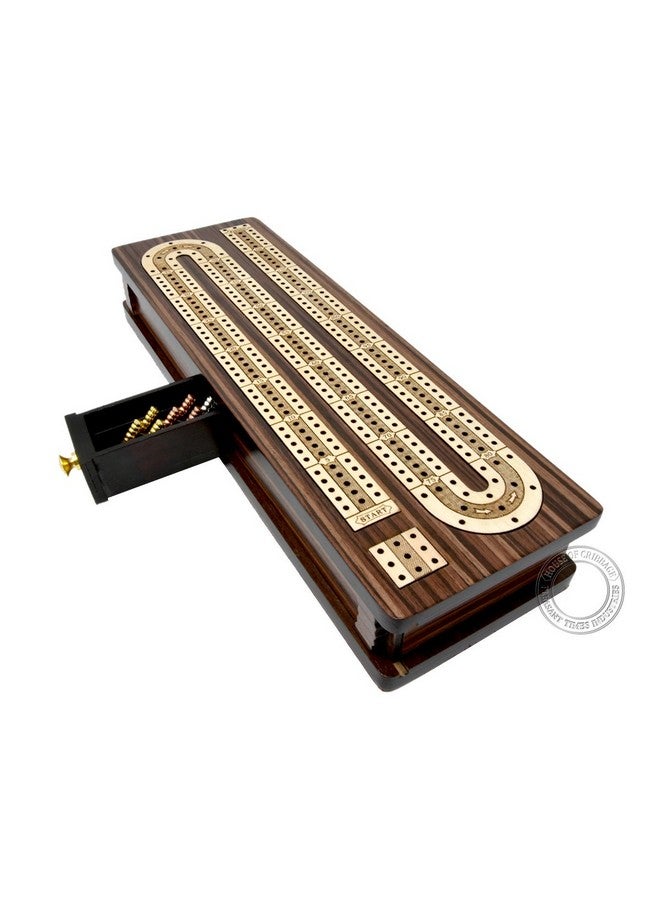 House of Cribbage Continuous Cribbage Board/Box Inlaid In Rosewood/Maple 12" 3 Tracks Sliding Lid Drawer - Image 1