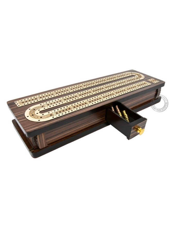 House of Cribbage Continuous Cribbage Board/Box Inlaid In Rosewood/Maple 12" 3 Tracks Sliding Lid Drawer - Image 4