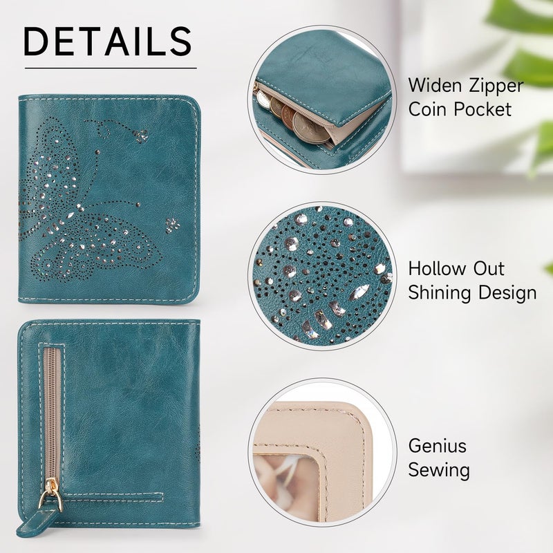 KITEVIUN Small RFID Wallet Women Ultra Thin Slim Womens Wallet Mini Compact Bifold Pocket Ladies Wallets for Women PEACOCK-BLUE - Image 4