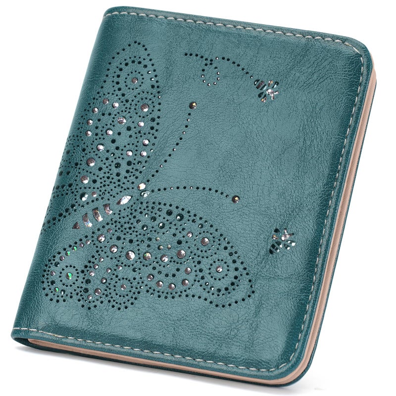 KITEVIUN Small RFID Wallet Women Ultra Thin Slim Womens Wallet Mini Compact Bifold Pocket Ladies Wallets for Women PEACOCK-BLUE - Image 1