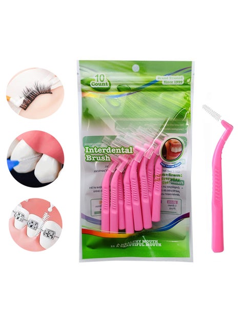10 Count Interdental Brush Set, L-Shaped Non-Slip Interdental Tooth Flossing for Easy-to-Use Daily Oral Care and Hygiene (0.6mm) Pink
