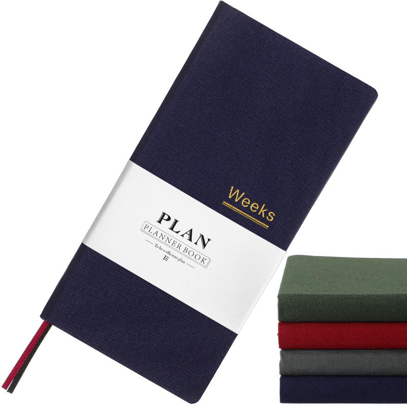 Fuyoooo 1 Pcs Weeks Planner Gift for Christmas, A6 / 3.9x7.4 inch Portable Planner Undated Pocket Size Calendar Year Month Week Mini Slim Notebook Journal Schedule for Traveler Office (Navy Blue) - Image 1
