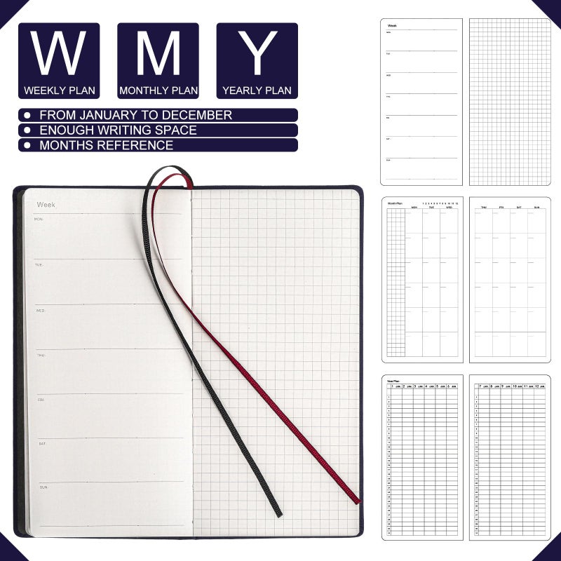 Fuyoooo 1 Pcs Weeks Planner Gift for Christmas, A6 / 3.9x7.4 inch Portable Planner Undated Pocket Size Calendar Year Month Week Mini Slim Notebook Journal Schedule for Traveler Office (Navy Blue) - Image 4