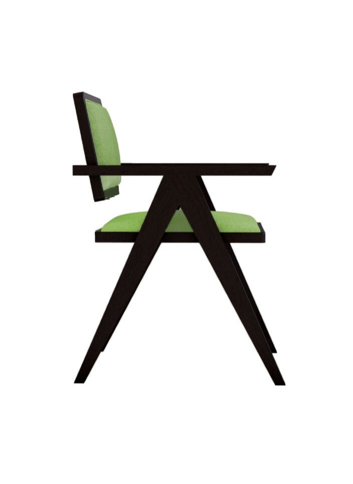 MAPLE HOME DECORATION - Maple Home Wooden Dining Chair Armrest Wide Backrest Fabric Upholstery Padded Seat Modern Accent Living Kitchen Office Lounge Furniture - Image 1