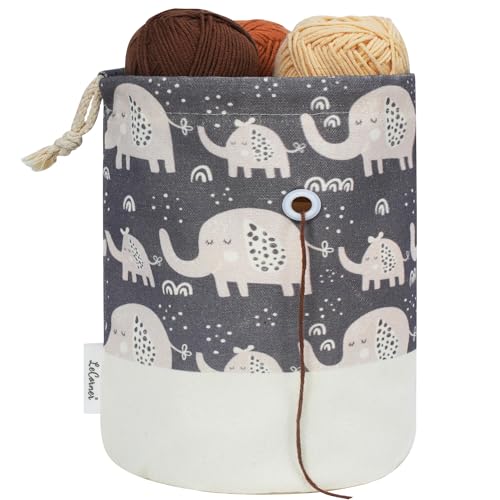 LeCorner Small Crochet Bag Organizer, Drawstring Storage Knitting Bags, Portable Mini Elephant Yarn Holder for Crocheting Project, Store Skein Ball, Needles Accessories - Image 1