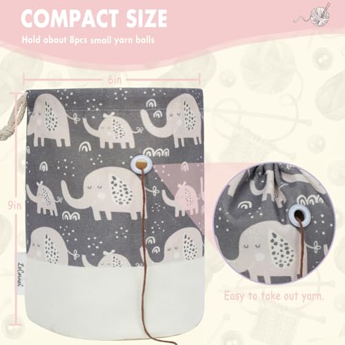 LeCorner Small Crochet Bag Organizer, Drawstring Storage Knitting Bags, Portable Mini Elephant Yarn Holder for Crocheting Project, Store Skein Ball, Needles Accessories - Image 2