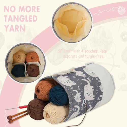 LeCorner Small Crochet Bag Organizer, Drawstring Storage Knitting Bags, Portable Mini Elephant Yarn Holder for Crocheting Project, Store Skein Ball, Needles Accessories - Image 3