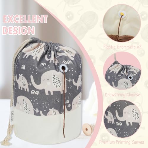 LeCorner Small Crochet Bag Organizer, Drawstring Storage Knitting Bags, Portable Mini Elephant Yarn Holder for Crocheting Project, Store Skein Ball, Needles Accessories - Image 4