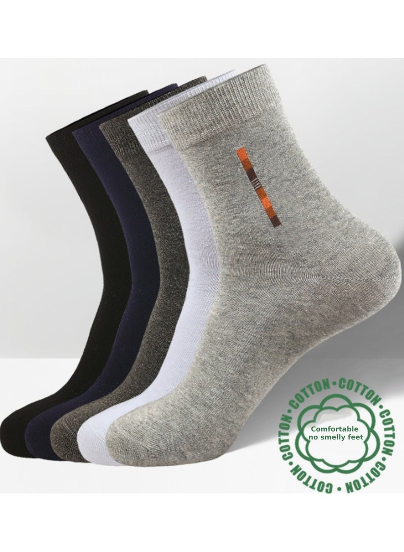 infino جوارب رجالية متوسطة القطع مصنوعة من القطن بنسبة 100%: جوارب متوسطة القطع، جوارب رسمية، ماصة للرطوبة، مناسبة لجميع المواسم، مصنوعة من القطن بنسبة 100%، ماصة للعرق ومقاومة للروائح، أنيقة وغير رسمية (5 أزواج، رمادي فاتح) - Image 3