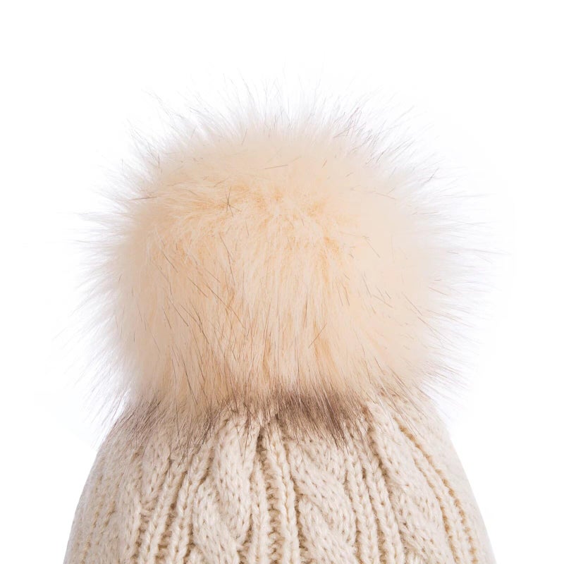 Alepo Kids Winter Beanie Hat, Children's Warm Fleece Lined Knit Thick Ski Cap with Pom Pom for Boys Girls (Pink&Purple) - Image 3