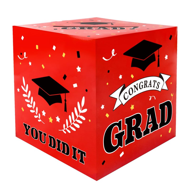 QIHOMPIB 2026 Graduation Decorations Red Black White Graduation Card Box Holder Class of 2026 Party Favors Supplies Accessories Gifts Money Box for Letter Cash Table Decor Congrats Grad Decor - Image 1
